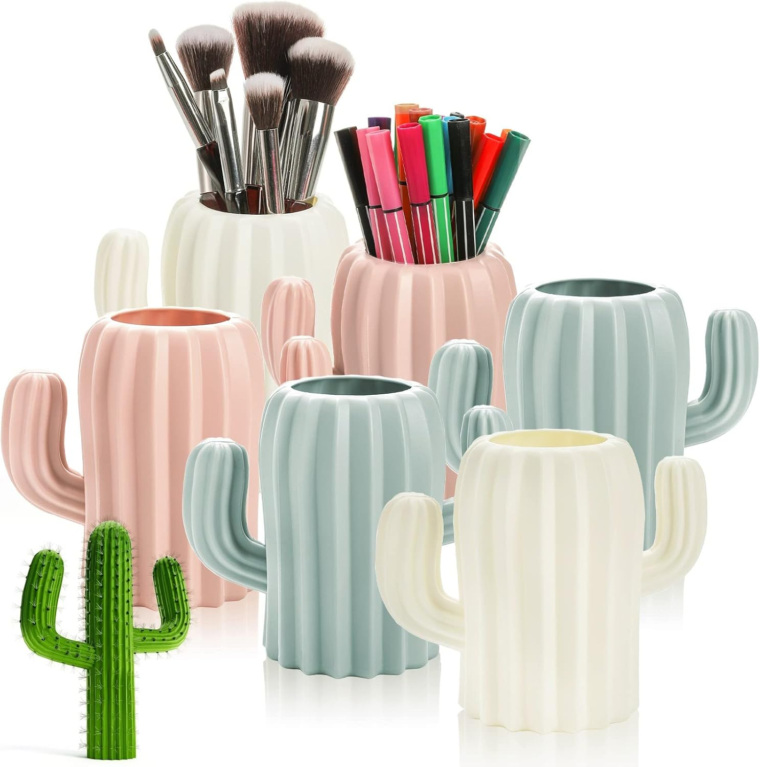 AVLA 6 Pack Plastic Pencil Holders, Cactus Pen Holder Cup, Cute Desktop Pencil Storage Container, Cosmetic Makeup Brush Holder, Desk Office Pen Organizer for Girls, Women,Classroom, Home, School image number 3