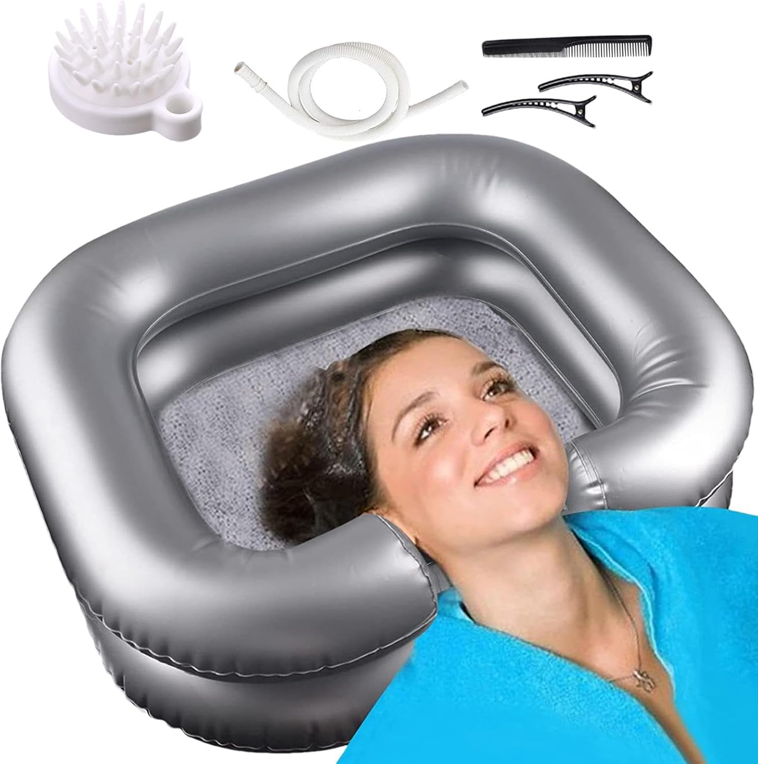 Portable Shampoo Basin, Bedside Shampoo Basins, Mess- Shampoo Basin Includes Drain Pipe, Massage Comb, Hairpins image number 1