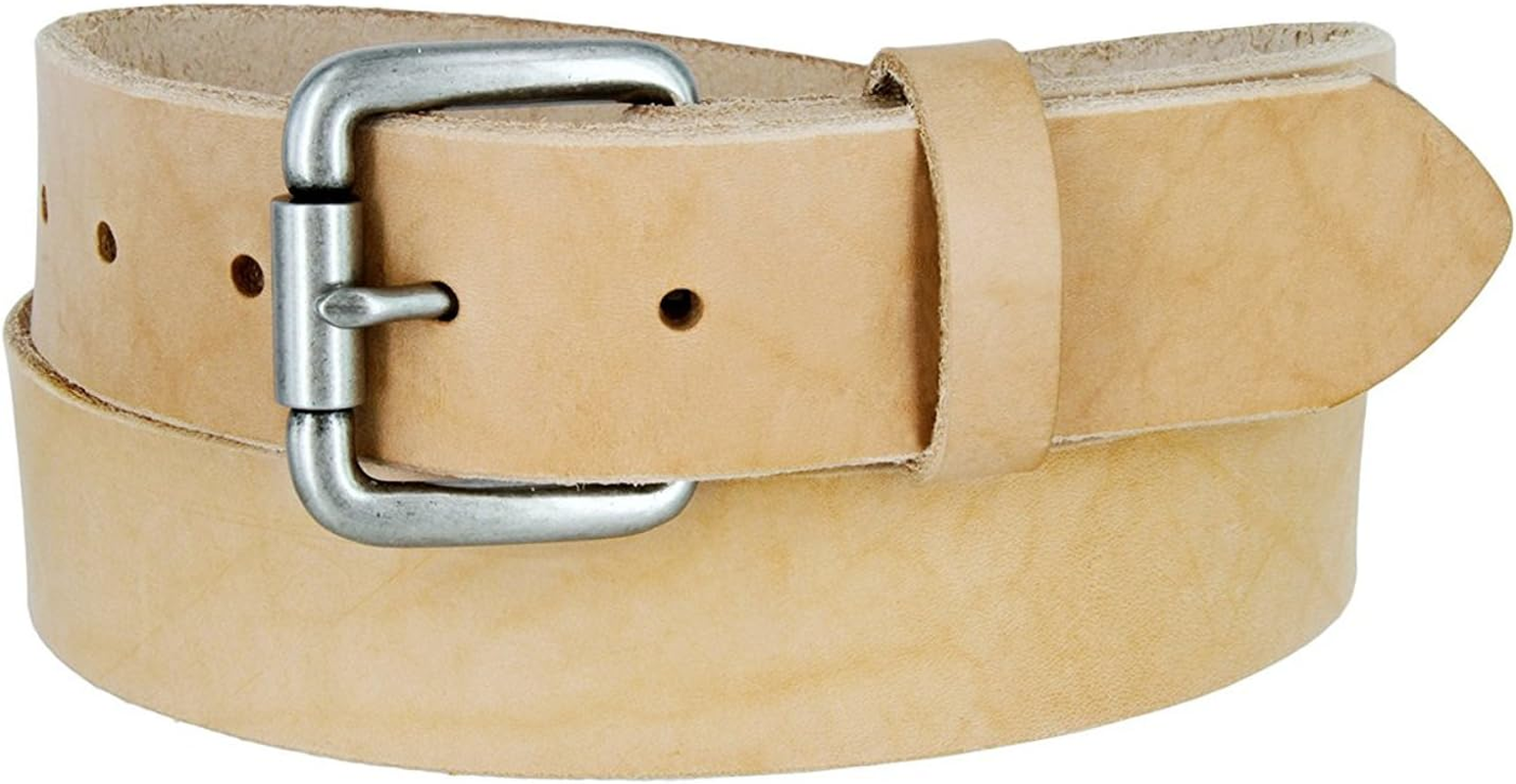 Natural Finish Full Grain Leather Belt with Roller Buckle 1 1/2" image number 3