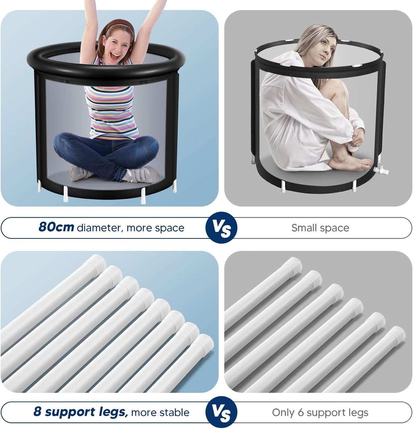 Portable Ice Bath Tub Inflatable Hot Bathtub SPA Massage Athletes Cold Water Therapy Adult Soaking Folding Outdoor Plunge Large Black 80X71Cm, 300L