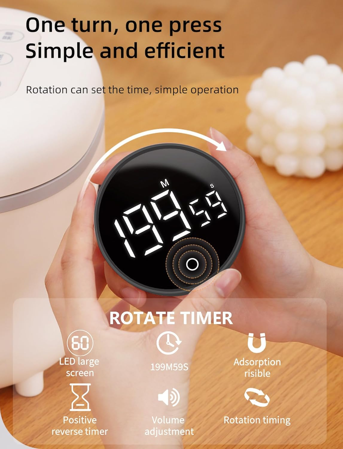 Digital Kitchen Timers with Large LED Display, 199 Minute Countdown Magnetic Countup Timer, for Classroom Cooking Fitness Baking Studying Teaching. image number 3