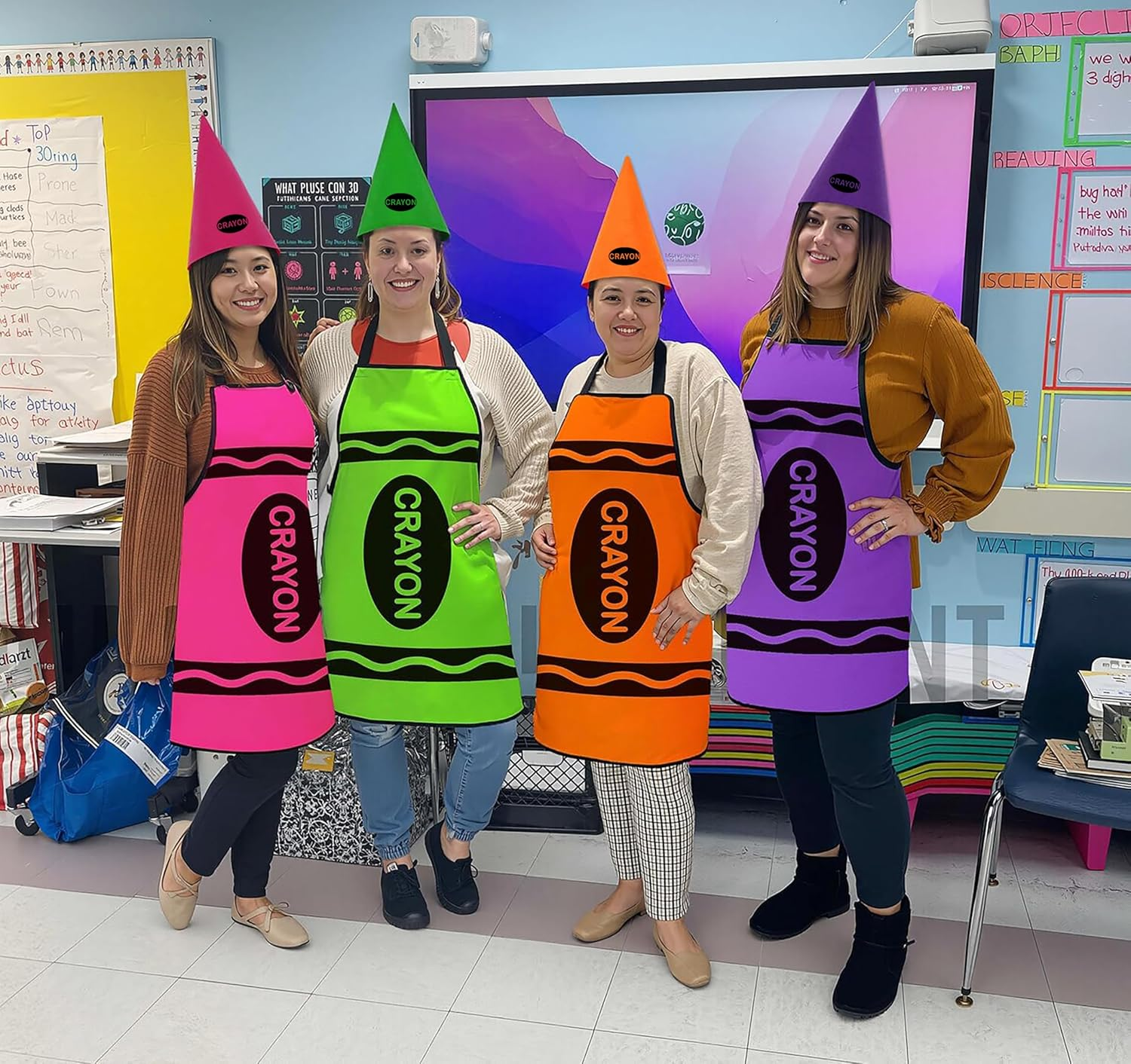 COSOUKE 7 Pack Crayon Costume Halloween Book Week Costumes Adult Waterproof Funny Apron Cosplay with Hat for Family Teacher (7, Crayon Costume, Adult) image number 4