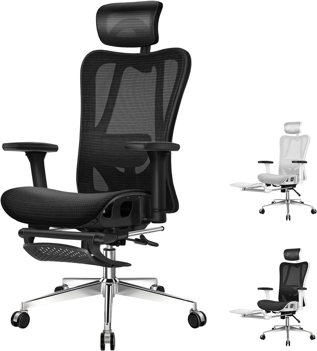 ALFORDSON Ergonomic Mesh Office Chair with 3D Armrest, Executive Study Computer Chair with Adjustable Headrest & Footrest, Recline & Tilt Gaming Desk Chair with Adaptive Lumbar Support, Black