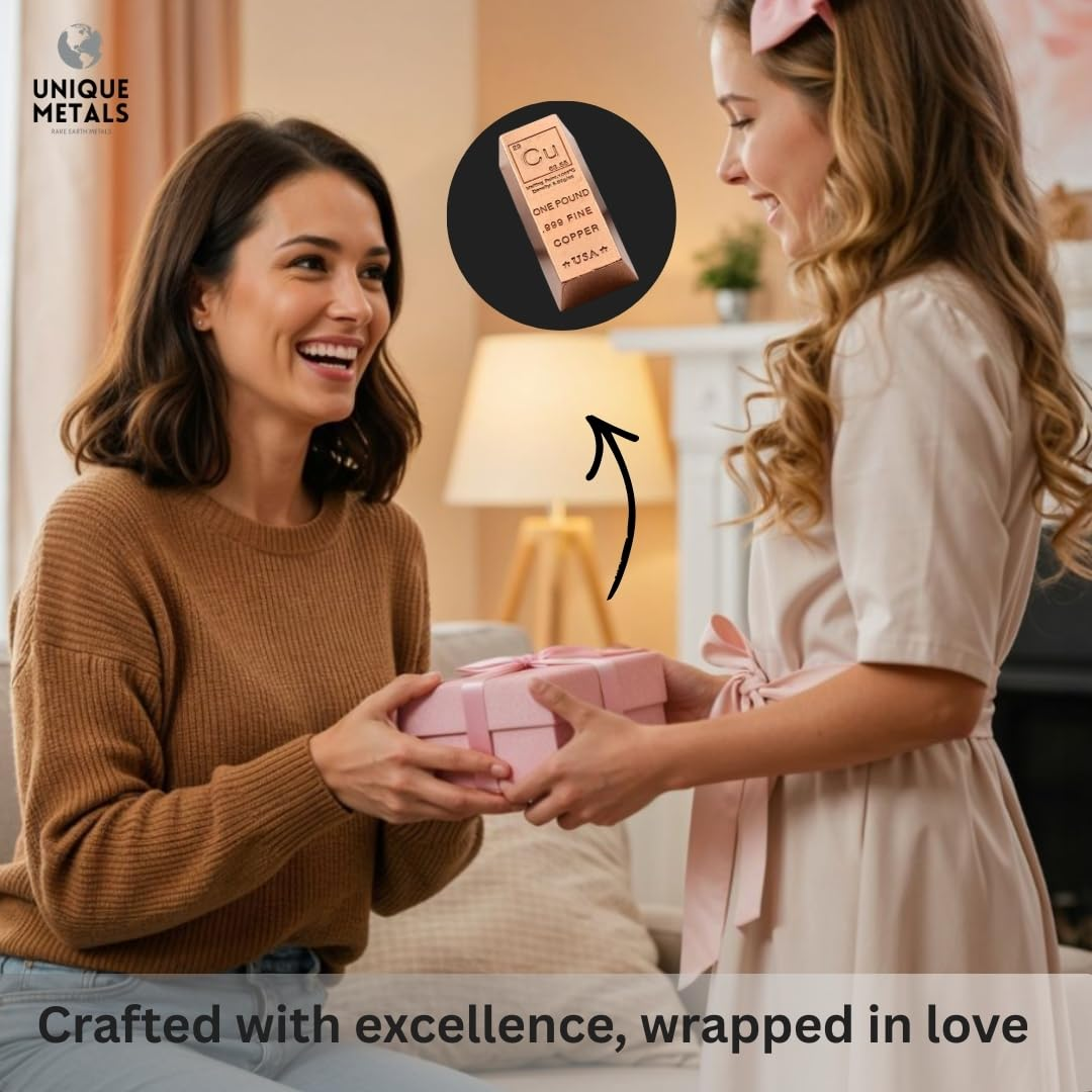 Unique Metals 1 Pound Copper Bar Ingot Paperweight - 999 Pure Chemistry Element Design with Certificate of Authenticity By image number 5