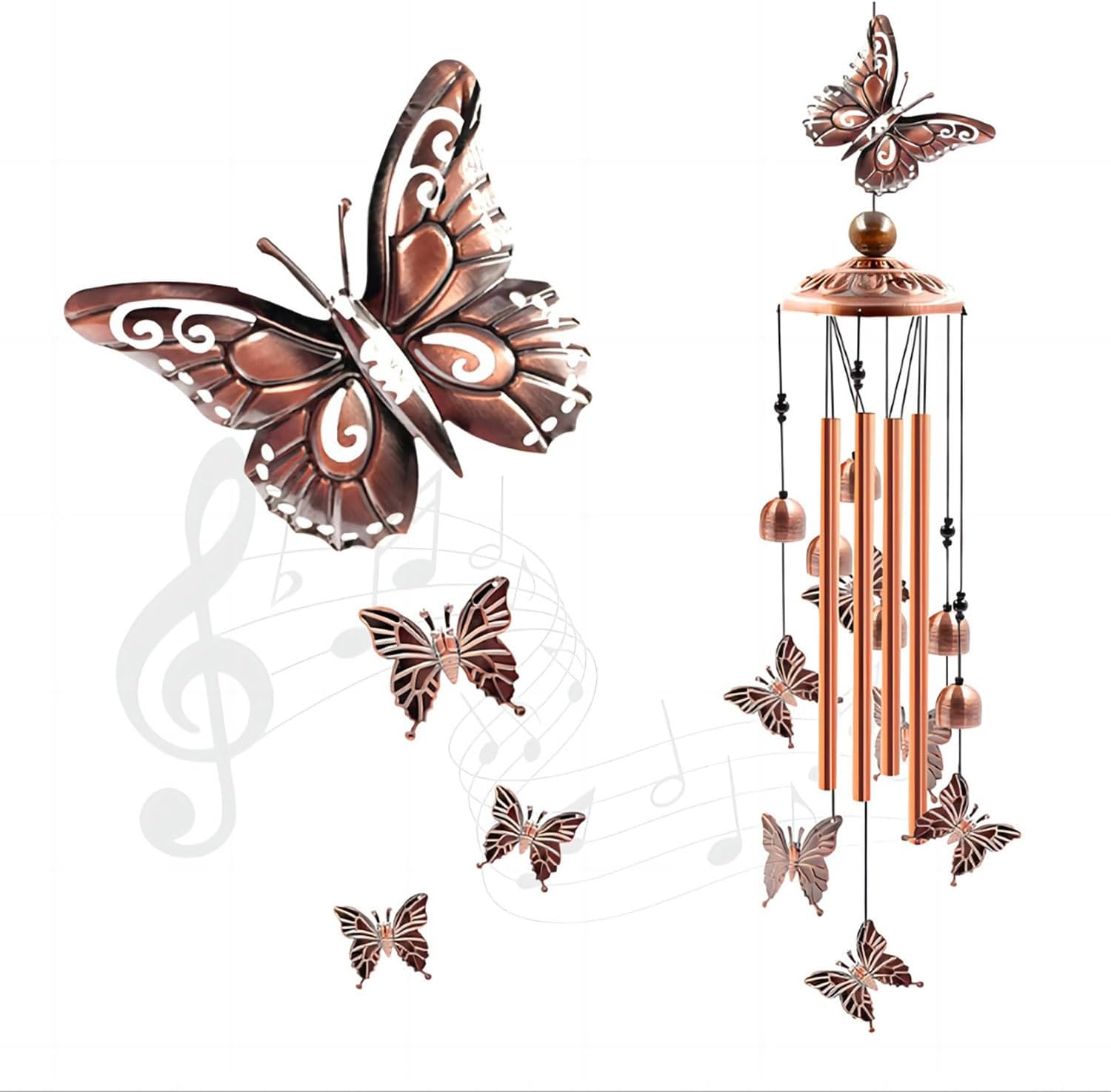 Yqkangzhu Butterfly Wind Chimes for Outdoor, Butterflies Aluminum Tube Windchimes with S Hook, Patio Porch Garden Decoration Metal Wind Bell for Mother'S Day Christmas New Year Birthdays Housewarming image number 3