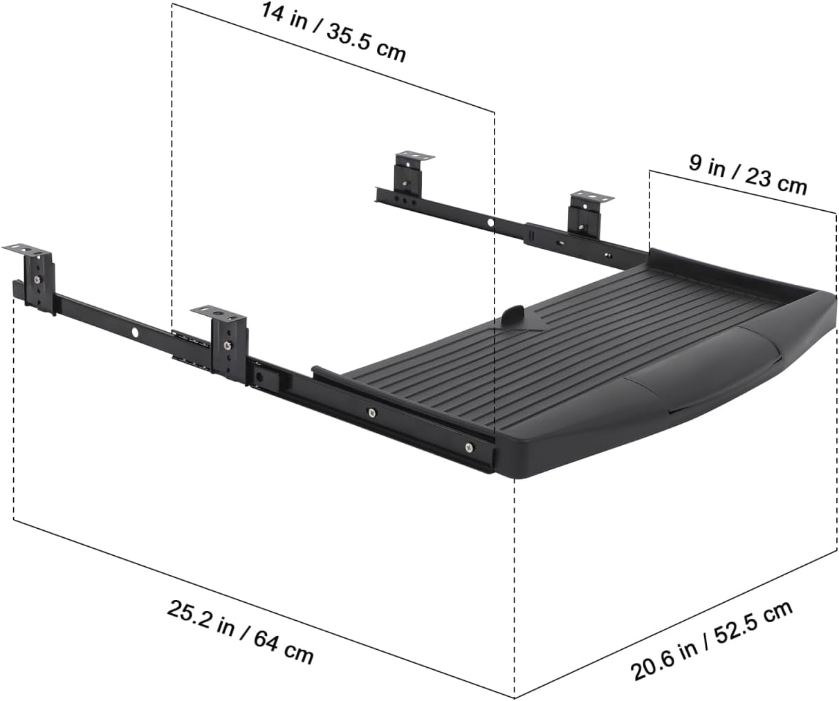 TEHAUX Keyboard Tray under Desk, Keyboard Drawer Slide Out Computer Drawer with Guide Rails - Pull Out Platform for Office Gaming 20 X 9 Inch image number 5