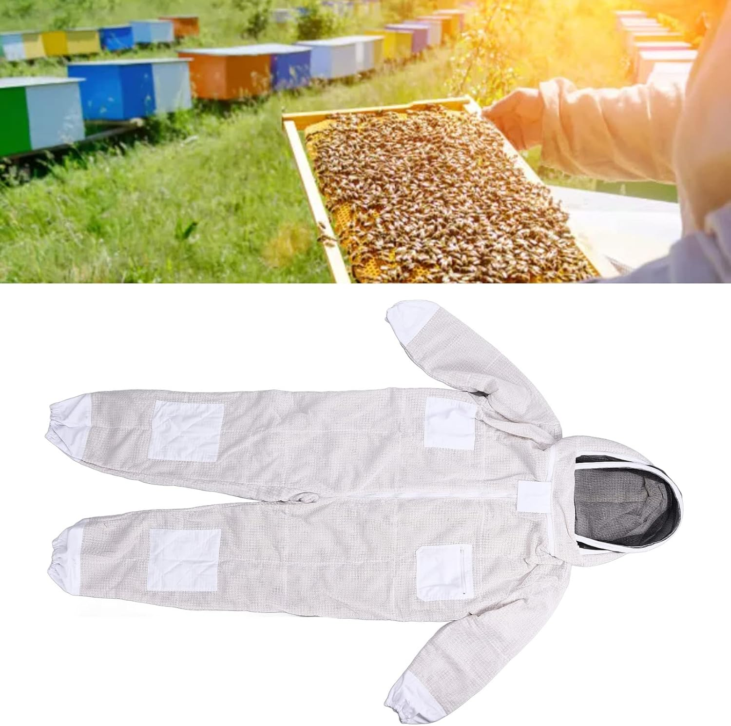 Professional Siamese Bee Suit, 3 Layer, Net Space Suit, Ventilated Bee Suit for Beekeeper, Practical Pocket Design Beekeepers Suit (XXL) image number 2
