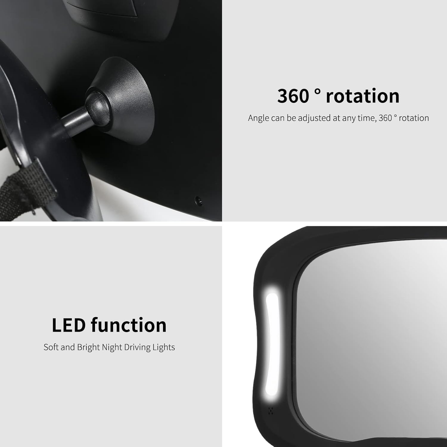 Baby Car Mirror with Light Remote Controller Acrylic Adjustable Baby Mirror for Car Observe Baby'S Every Movement image number 2