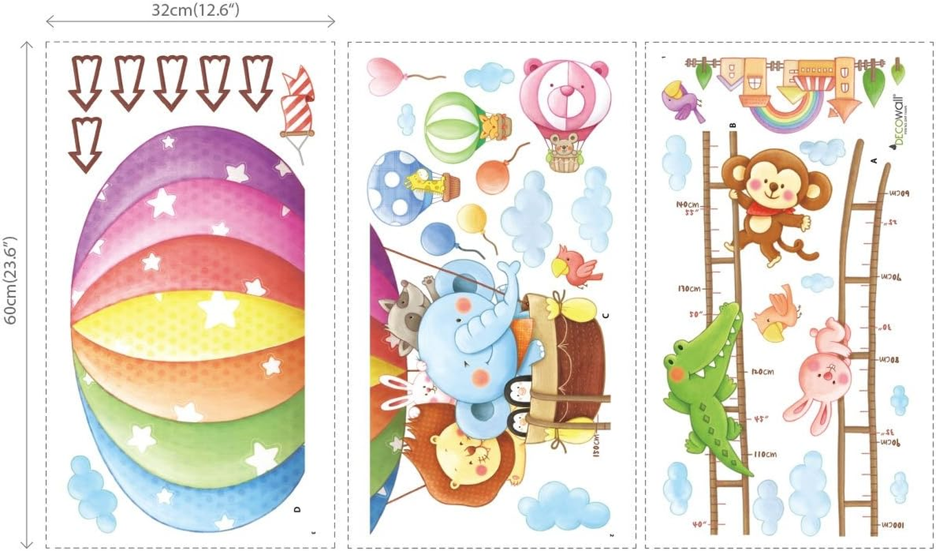 DECOWALL DAT-1606N Animal Hot Air Balloon Height Growth Chart Kids Wall Stickers Wall Decals Peel and Stick Removable Wall Stickers for Kids Nursery Bedroom Living Room image number 3