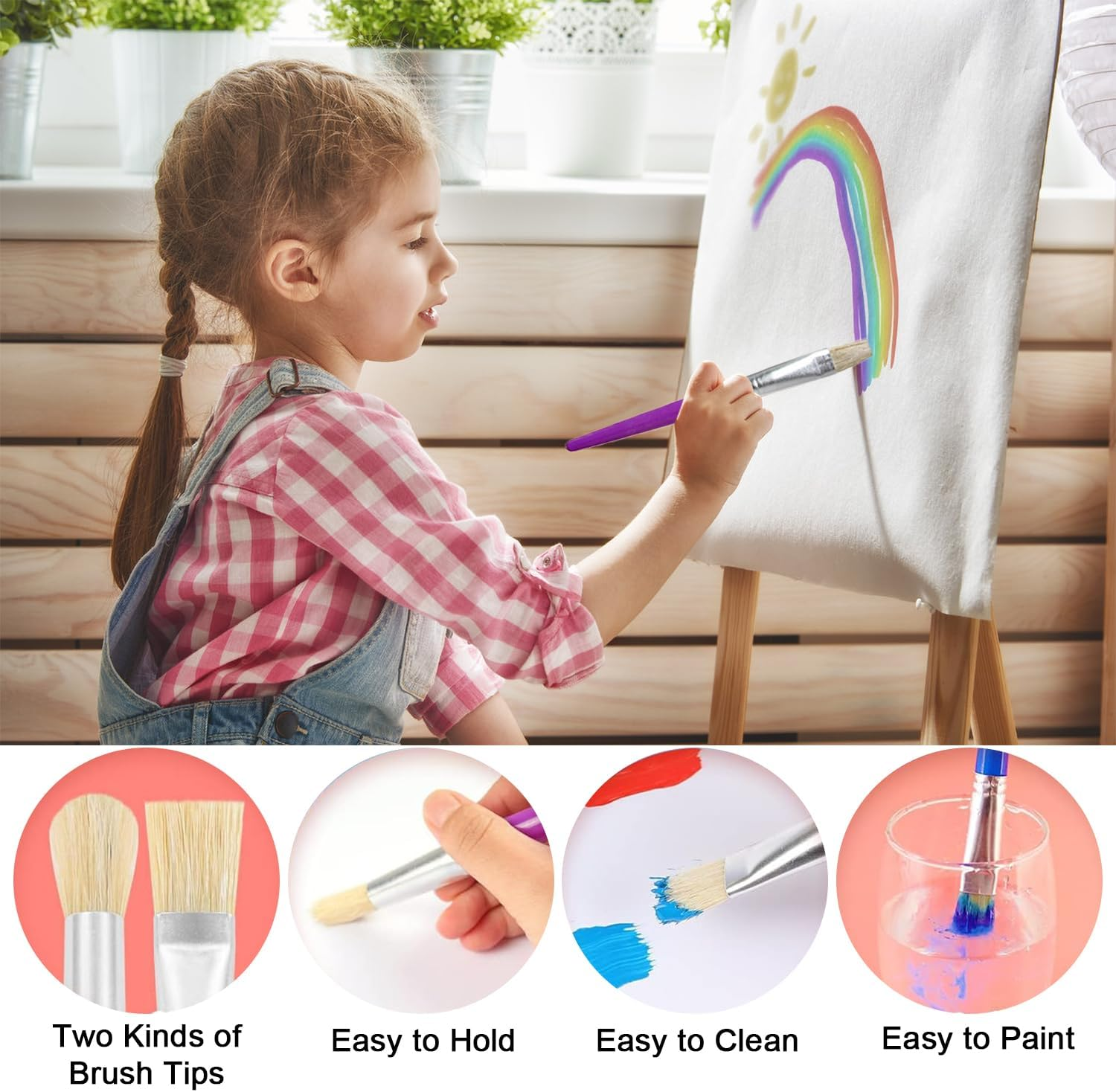 Kids Paint Brushes Set, 16 PCS round and Flat Preschool Brushes for Washable and Acrylic Paint image number 5