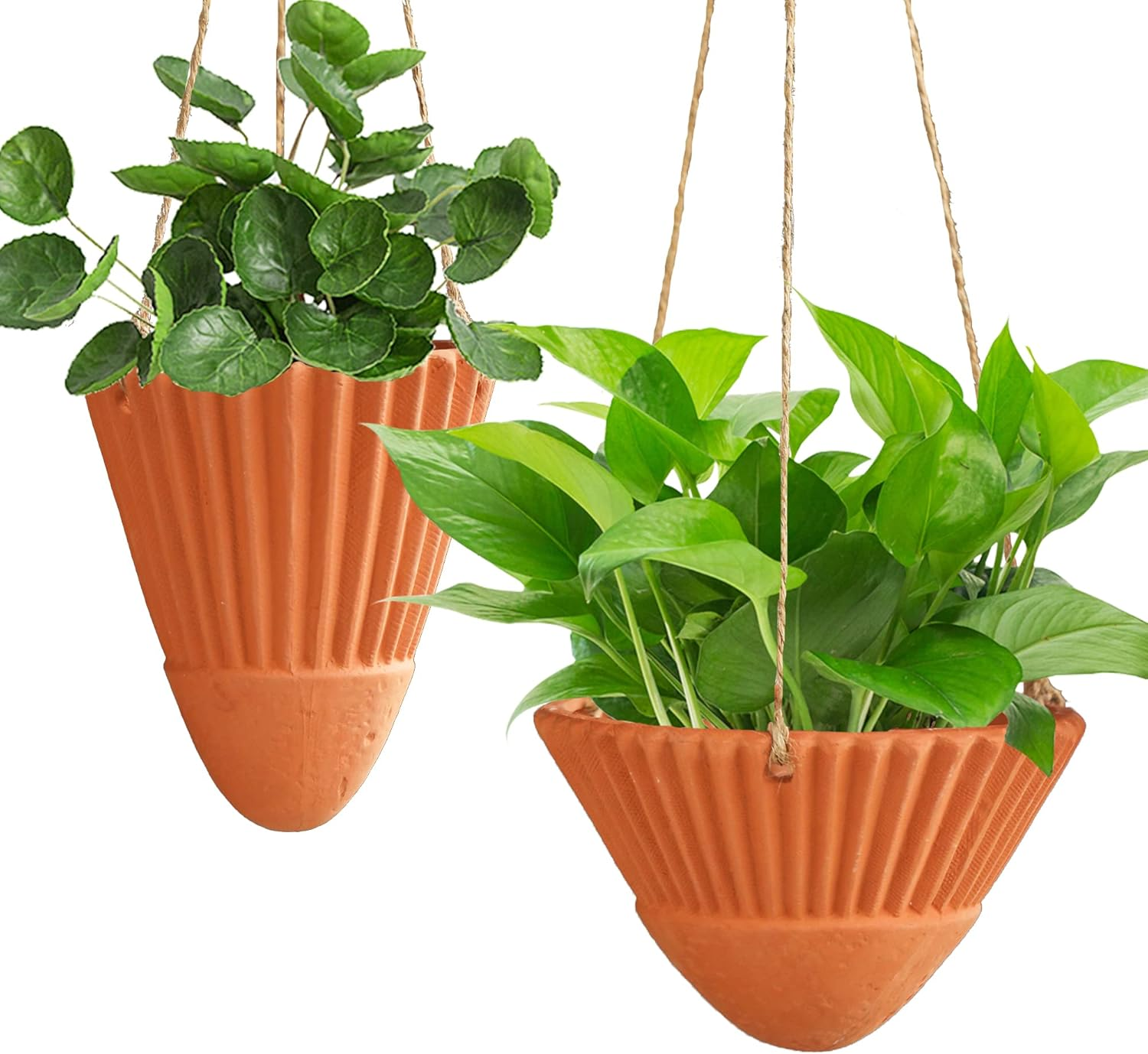 Hanging Planters for Indoor Plants,Terracotta Hanging Planter,Ceramic Hanging Plant Pots,Hanging Basket,Hanging Planters for Outdoor Plants,Terracotta Pots,Set of 2 Flower Pots, Terracotta Color image number 3