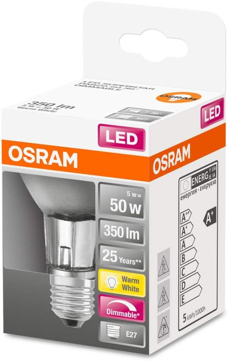 OSRAM Dimmable PAR20 LED Reflector Lamp with E27 Socket, Warm White (2700 K), Glass Spot, 5 W, Replacement for 50 W Reflector Lamp, LED Superstar PAR20, Pack of 1, Warm White image number 3