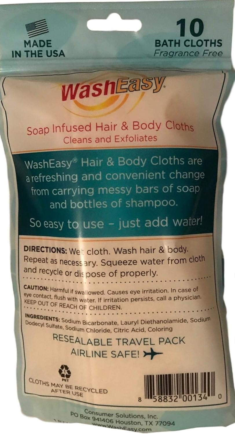 WASHEASY Soap Infused Hair and Body Cloths 10 Pack Fragrance Free Natural Bathwash Sheet Camping RV College Home Hunting Anywhere Use image number 1