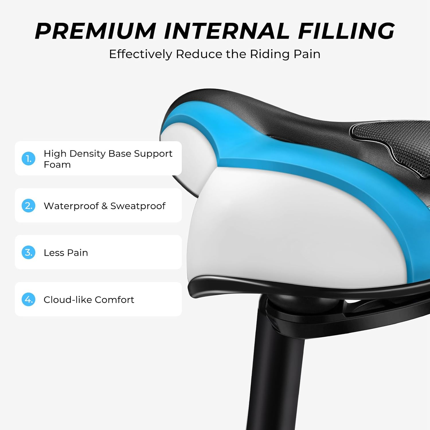 YOUNGDO Bike Seat - Comfortable Gel Foam Padded Leather Bicycle Seat, Wide Bike Saddle Cushion for Women and Men, Universal Fit, Shock Absorbing, Including Mounting Wrench, Allen Key, Waterproof Cover - Black / Red image number 2