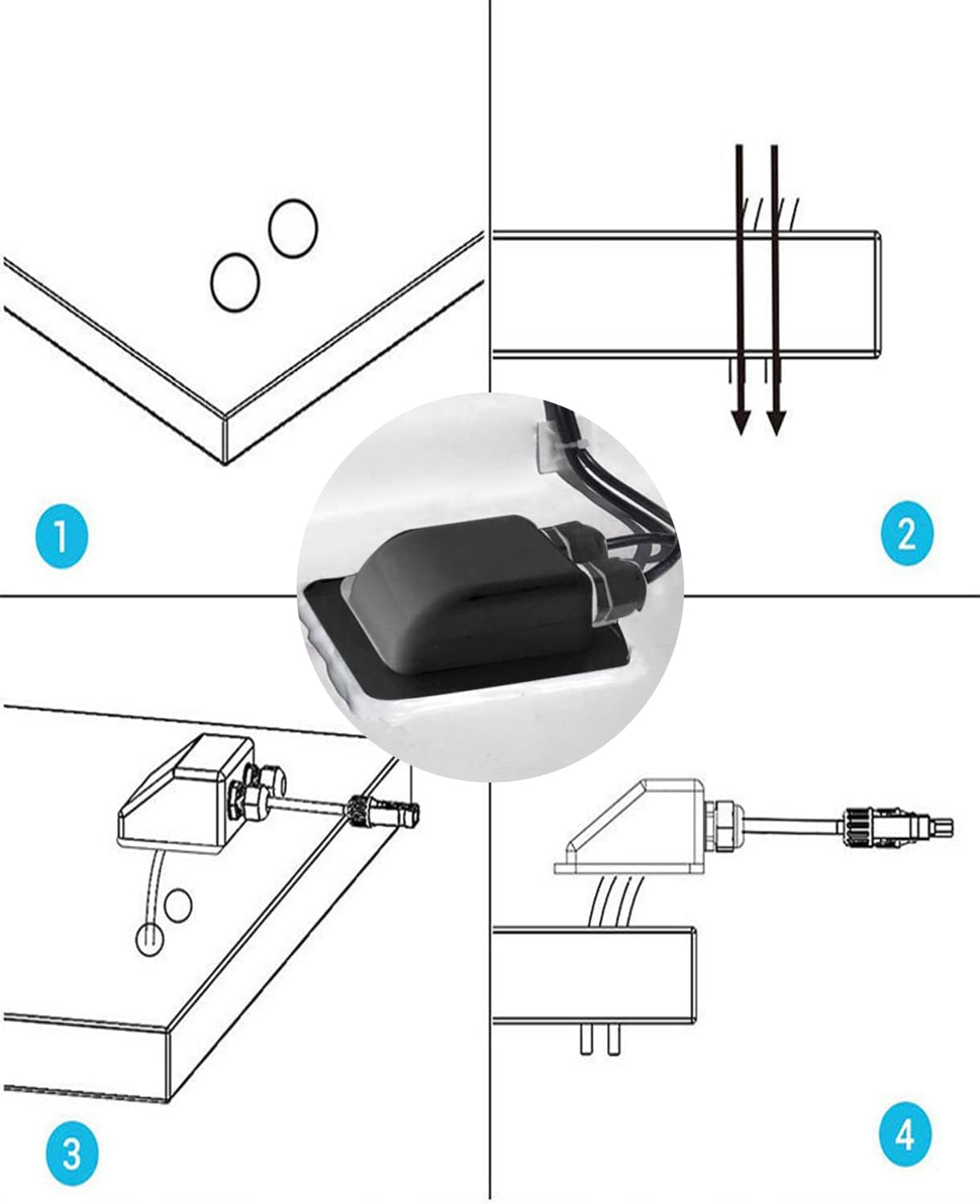 Solar Cable Entry Gland, Waterproof Solar Double Cable Connector Cover Solar Photovoltaic Plastic Bracket Curved ABS Dual Cable Entry Housing for Solar Panels of RV, Caravan, Marine, Boat, Cabin