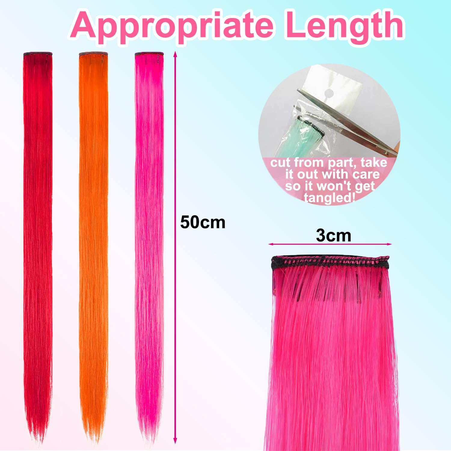 JOOTUEPO 22 PCS Colored Hair Extensions Clips, Colored Clip in Hair Extensions, Colorful Party Highlights Hairpieces Rainbow, Hair Accessories for Kids Girls Women image number 4