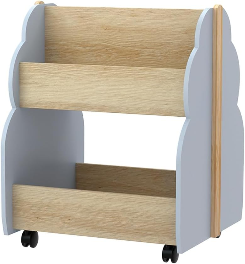 Keezi Kids Toy Box, 2 Tiers Bookshelf Children Toys Storage Organiser Bookcase Furniture Multifunctional Activity Play Living Room Bedroom Decor, MDF with 2 Wheels White