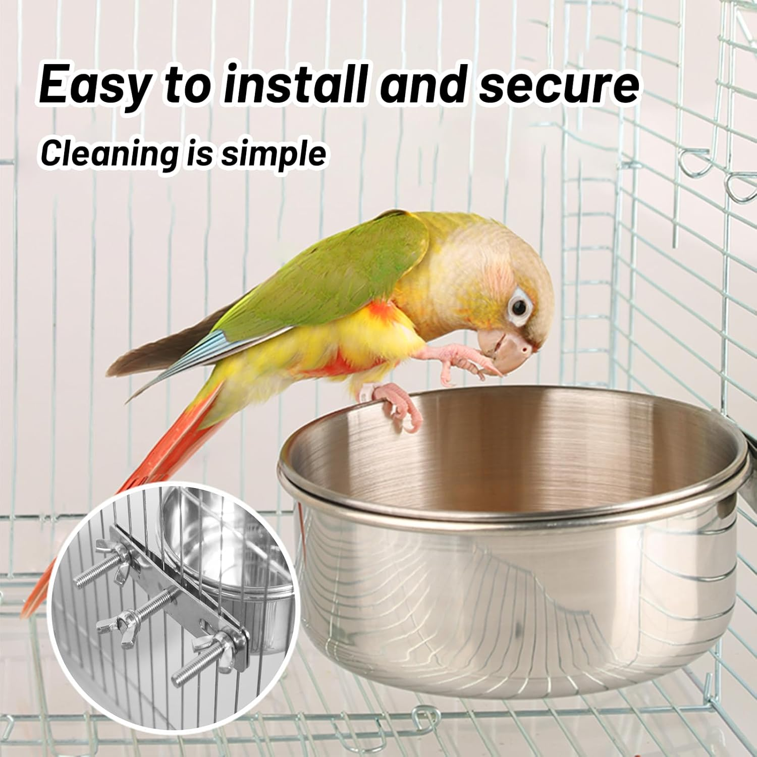 Luckyopt 11 Oz Bird Cage Feeding Bowl, Removable Hanging Metal Bird Bowls for Cage Prevent Tipping and Movement, Sturdy Small Animal Bowls for Hamsters, Parrots, Squirrels, Rabbits (10 X 4.5 Cm) image number 5