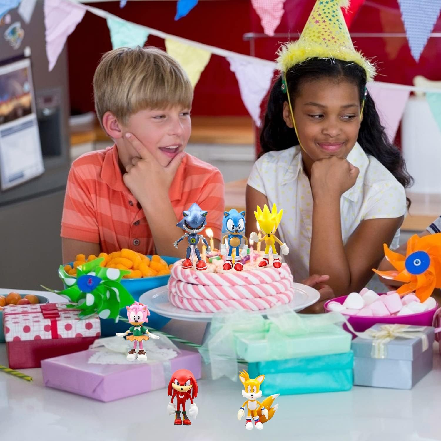 Sonic Cake Decoration Pack of 6 Toppers, Children'S Birthday Figures Set, the Hedgehog Mini Figures, Artoons Cake Topper image number 1