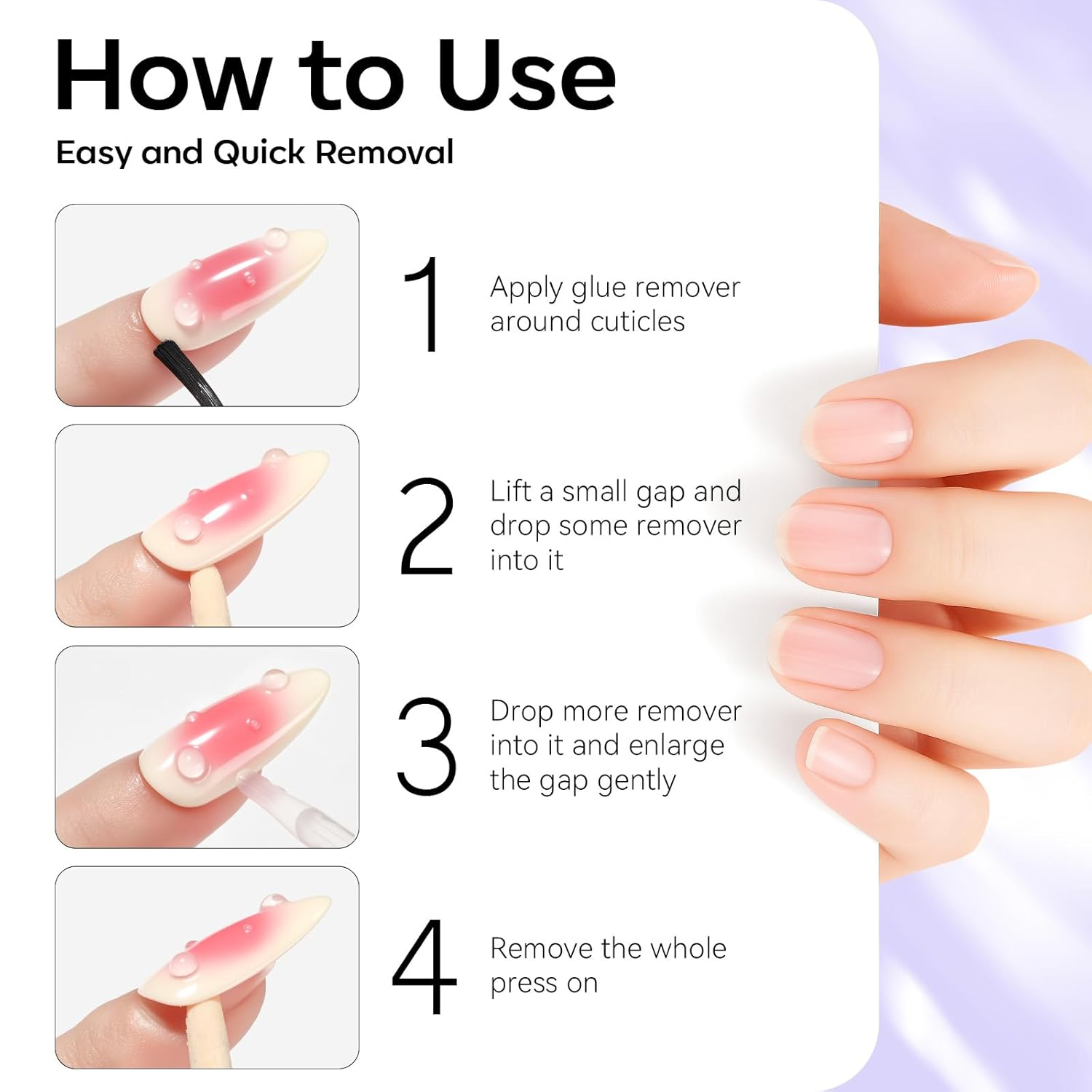 Makartt Nail Glue Remover for Press on Nails - 30ML Glueoff Easy Removal Versatile Debonder for Glue on Tips, Regular Polish, Quick Glues and Semi-Cured Sticker DIY Manicure Supply image number 5