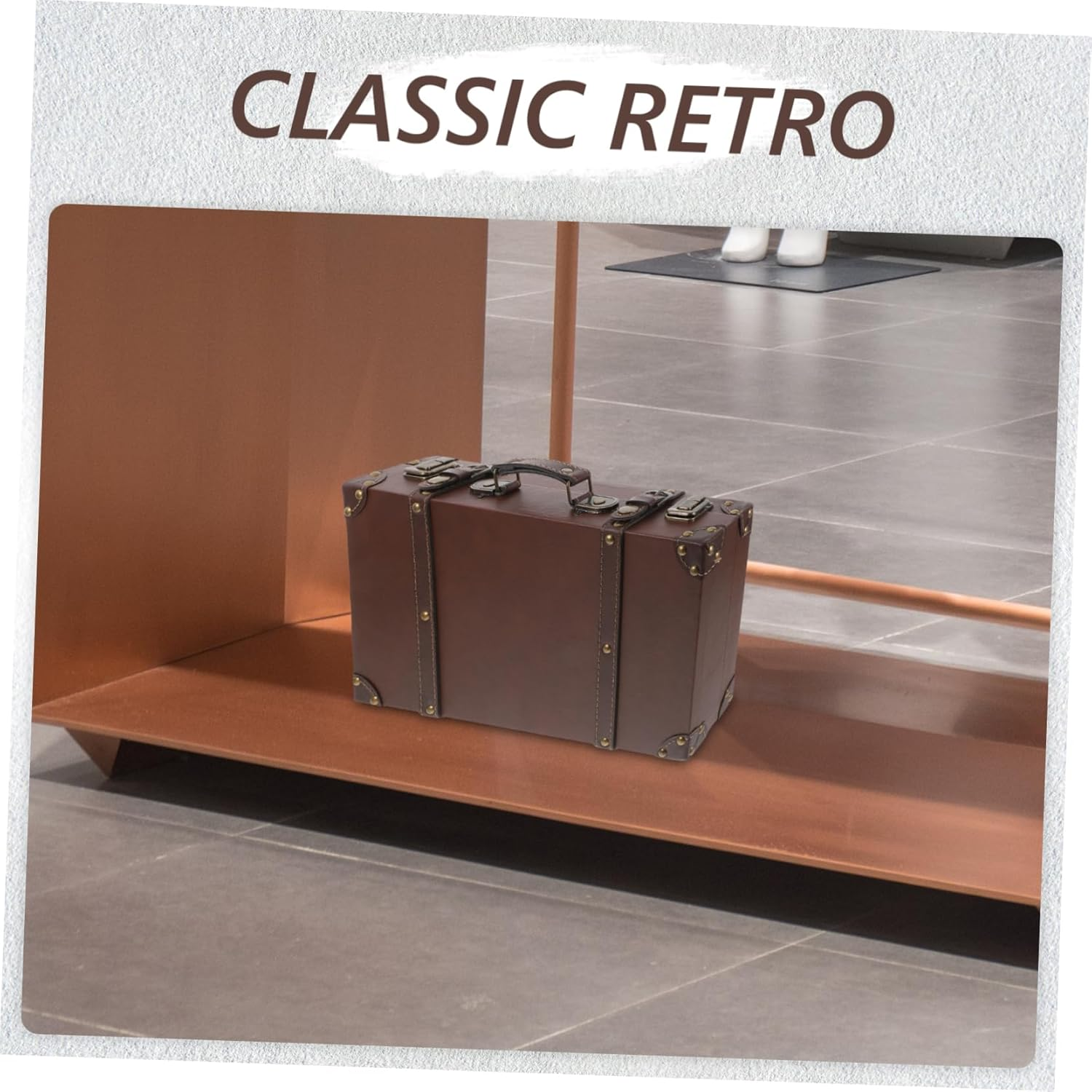 MINAOLULUS Vintage Style Leather Suitcase Decorative Trunk Small Brown Antique Luggage Box for Boutique Display Photo Props and Home D&eacute;cor Storage image number 6