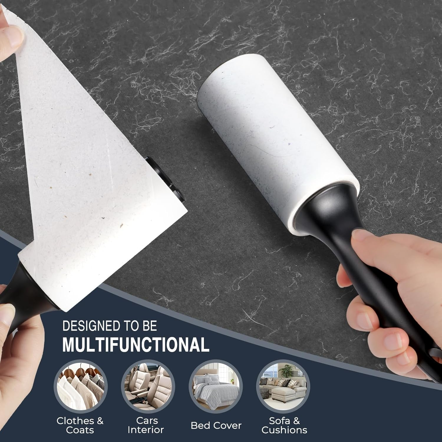 Vinabo Animal Hair Roller, Lint Brush, Animal Hair Remover Roller, 6 Rolls + 1 Handle Roller 360 Sheets Total Stick Mega Value Set, Lint Roller for Clothes, Hair, Dog Hair, Cat Hair image number 6