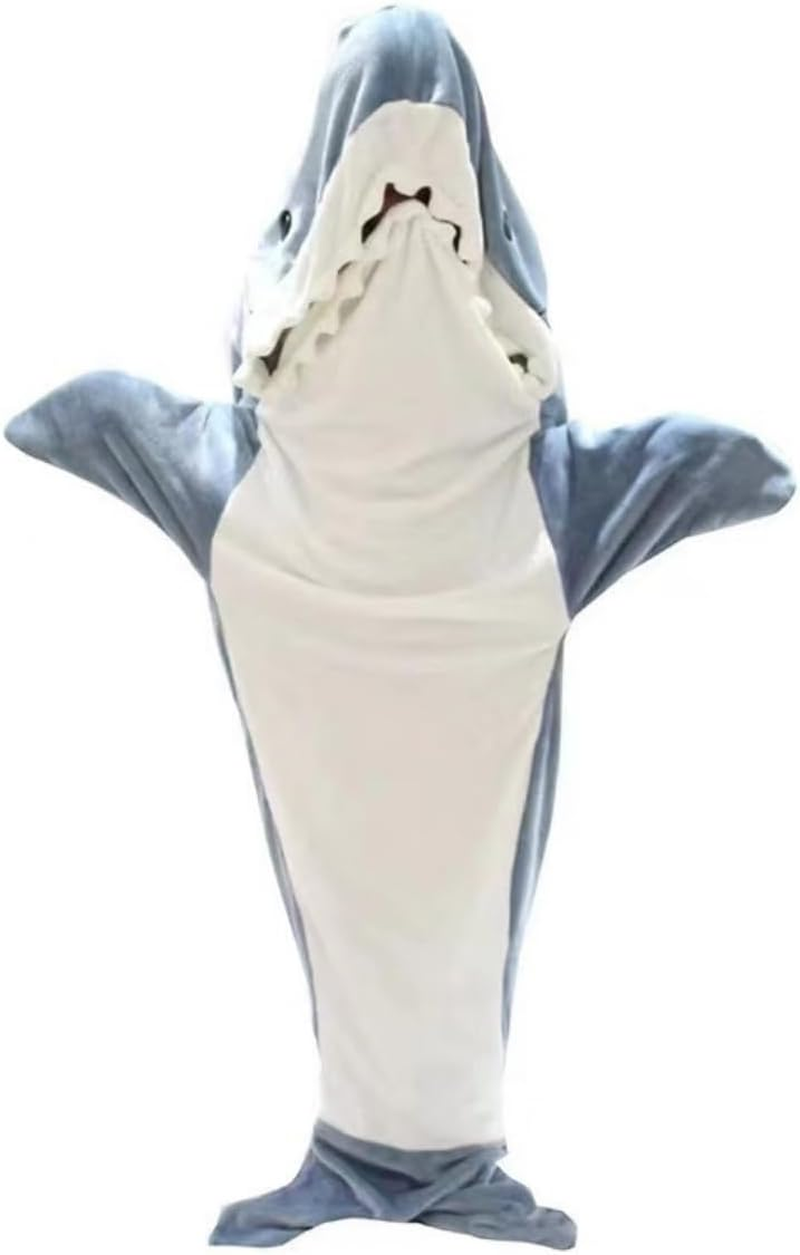Blue Shark Hooded Blanket Hoodie for Adult Kids, Cozy Soft Flannel Fleece Jumpsuit Costume, Shark Onesie, Wearable Blanket, Animal Blanket with Feet (Blue Shark, M) image number 3