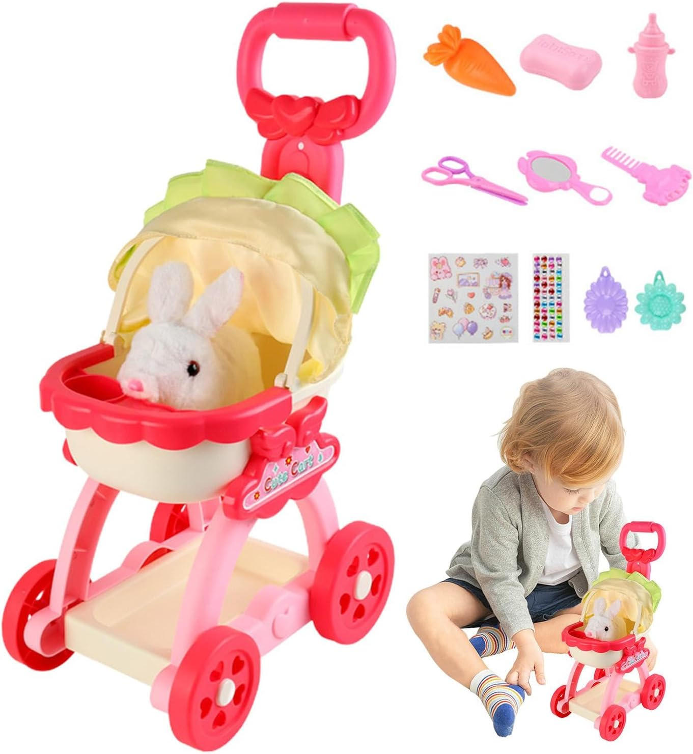 Kids Pet Cart Toy, Dog Carrier with Songs Induction Sound, Cute Pet Stroller Simulation, Early Teaching Pet Stroller, Educational Fun Pretend Role-Playing Games Ages 3+ Boys Girls image number 5