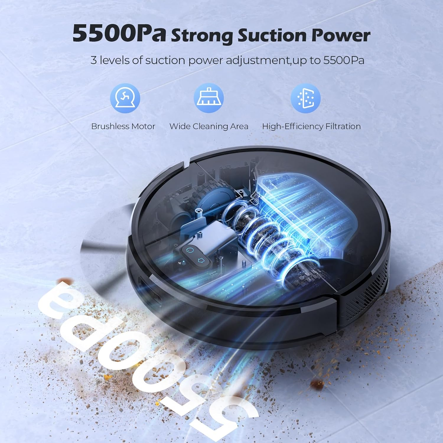 Lubluelu Robot Vacuum Cleaner and Mop, 5500Pa Robot Vacuum with 2.5L Self Emptying Station, Hands-Free up to 60 Day, Lidar Navigation, Wifi/App/Alexa, 3 in 1 Robotic for Pet Hair Hard,Floor,Carpet image number 6