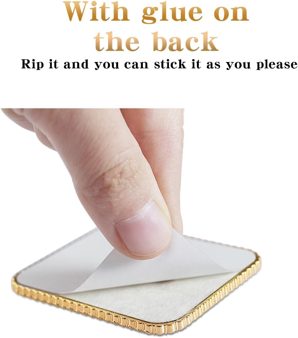 Bling Mirror Decal for Phone Case Phone Charm, Slim Design, Travel Acrylic Mirror Sticker Stick on Back of Phone Charm (Square) Gold image number 5
