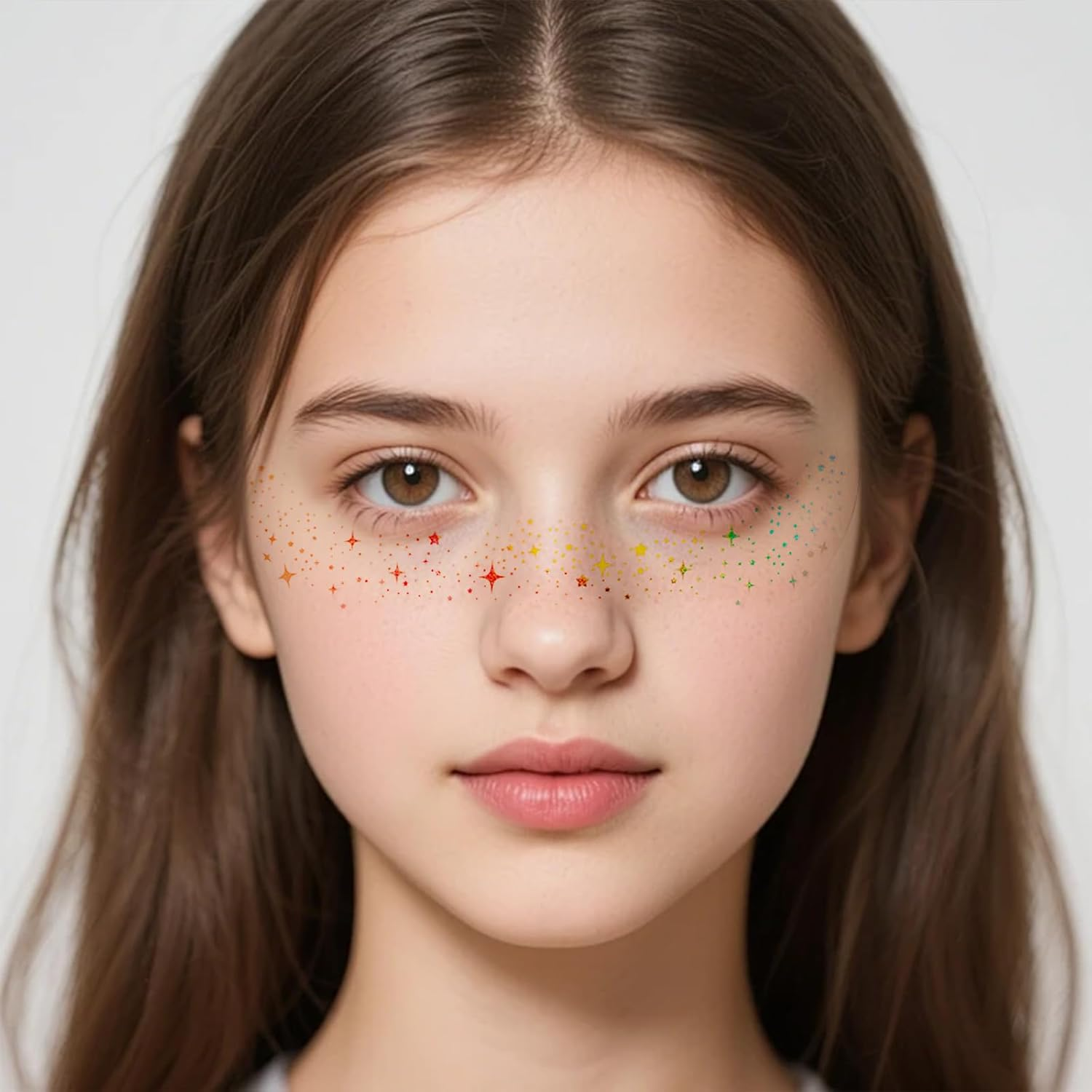 Luzcauwy 12PCS Silver Holographic Face Glitter Freckles Temporary Tattoos, Waterproof Sparkle Star Stickers for Festival, Rave, Halloween, Concert, Shiny Metallic Makeup Stickers for Women & Girls image number 1