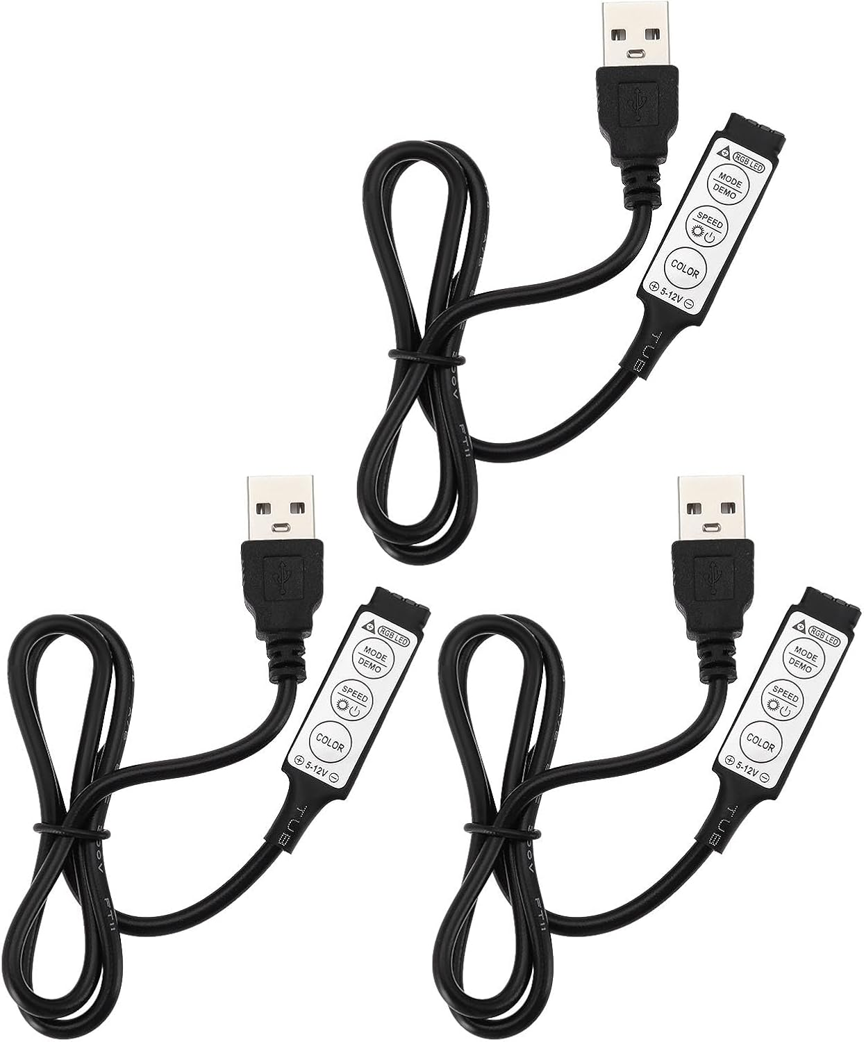 Create Idea 3Pcs 5V USB LED Strip Controller 3 Keys 4Pin Remote Controller Used for 5V RGB LED Strip Led Light Switch Cable for LED Strip Light Black 51Cm image number 6