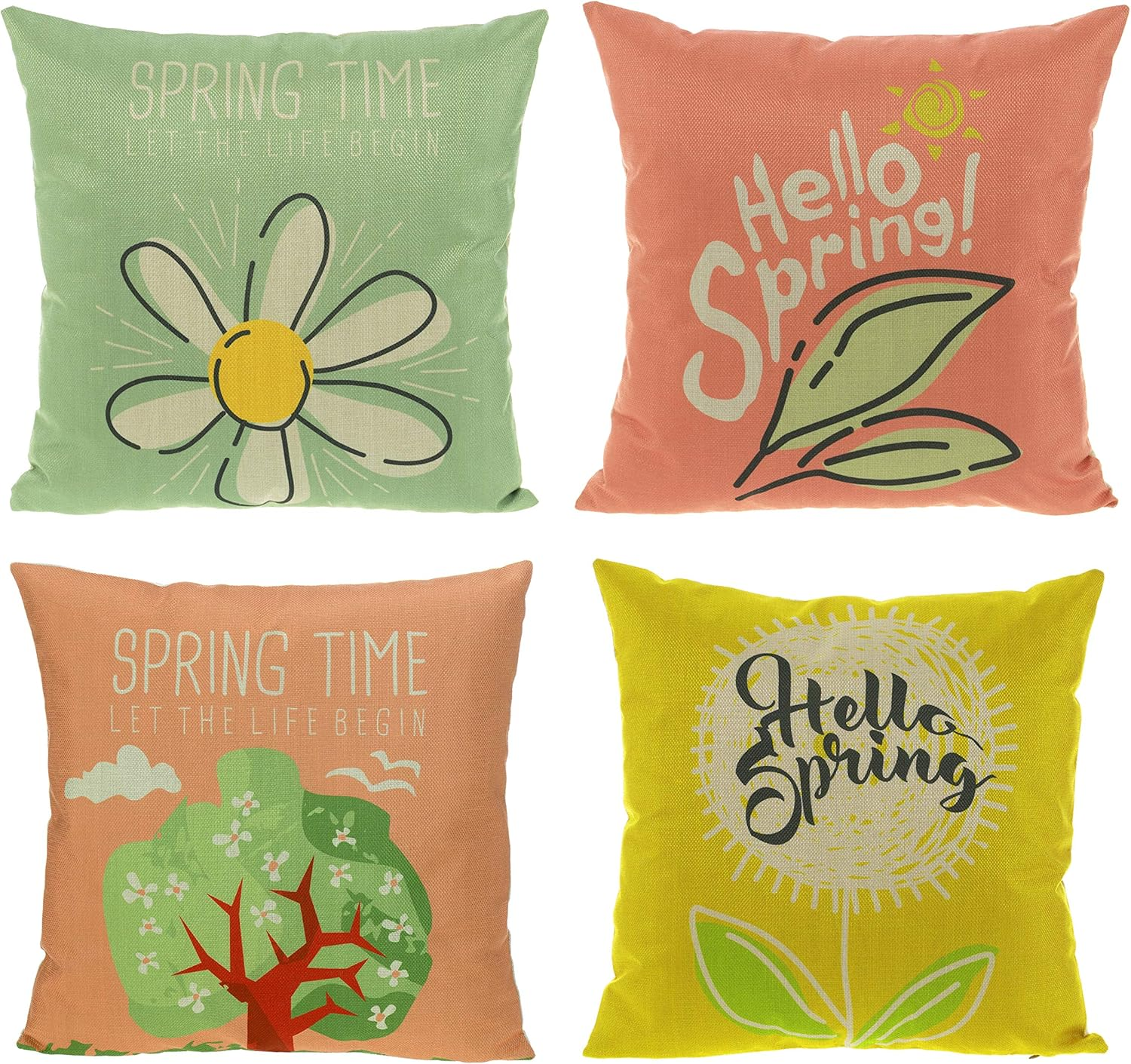 All Smiles Green Plants Throw Pillow Cover Decorative Square Pillow Cover Cushion Cover Pillow Cover Set of 4