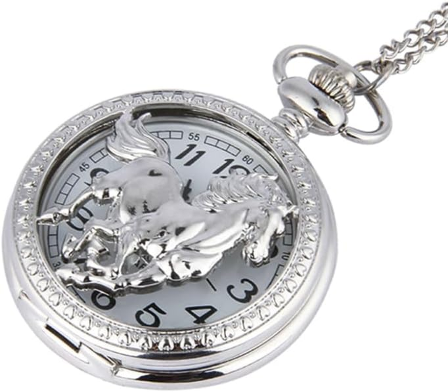 Gatuida Vintage Silver Pocket Watch with Chain, Creative Hanging Pendant for Decoration, Metal and Glass, and Women image number 5