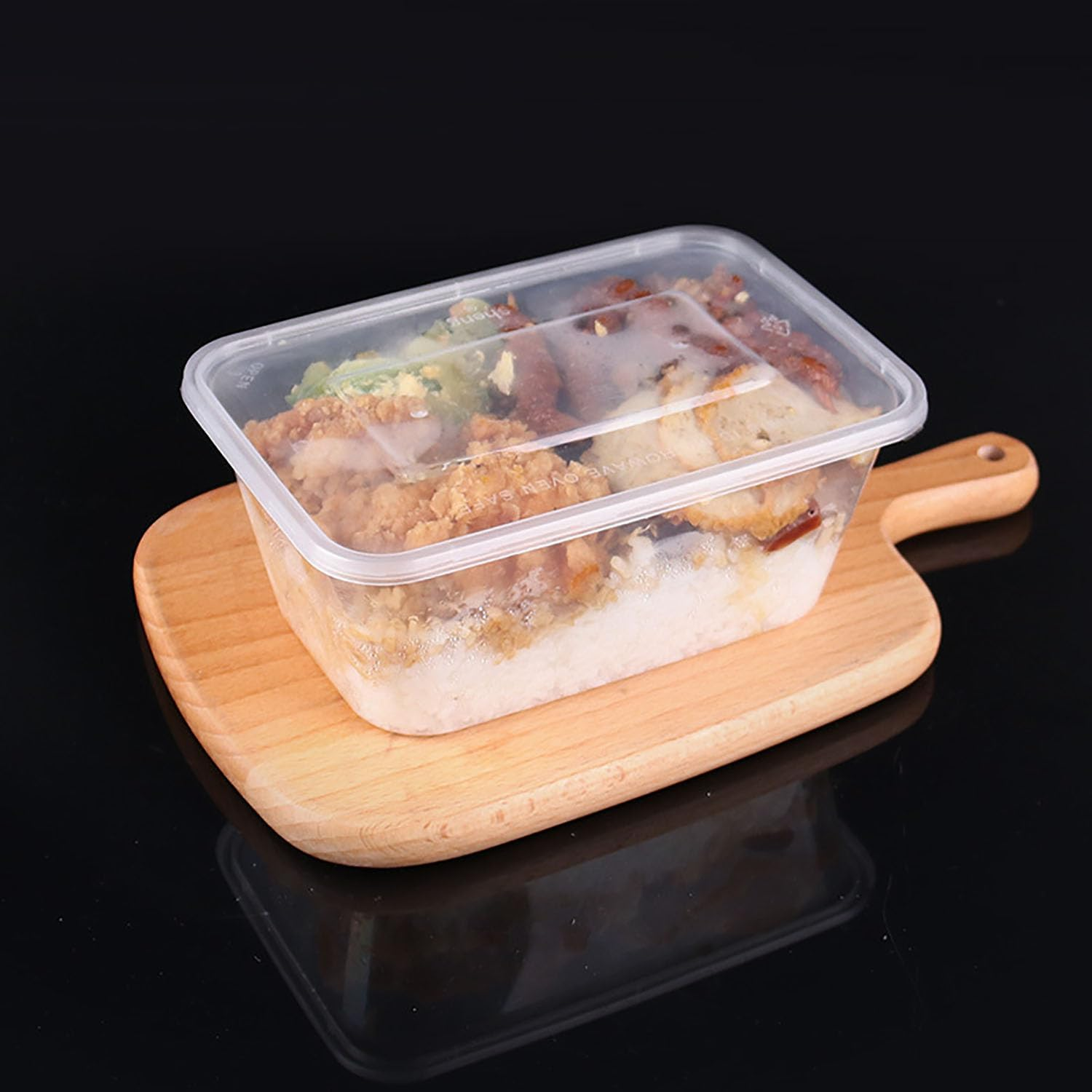 50 Packs Rectangular Plastic Covered Takeaway Box Container, Takeaway Food Container, Reusable Plastic Container, 500Ml Takeaway Container, Restaurant Packaging Box image number 6