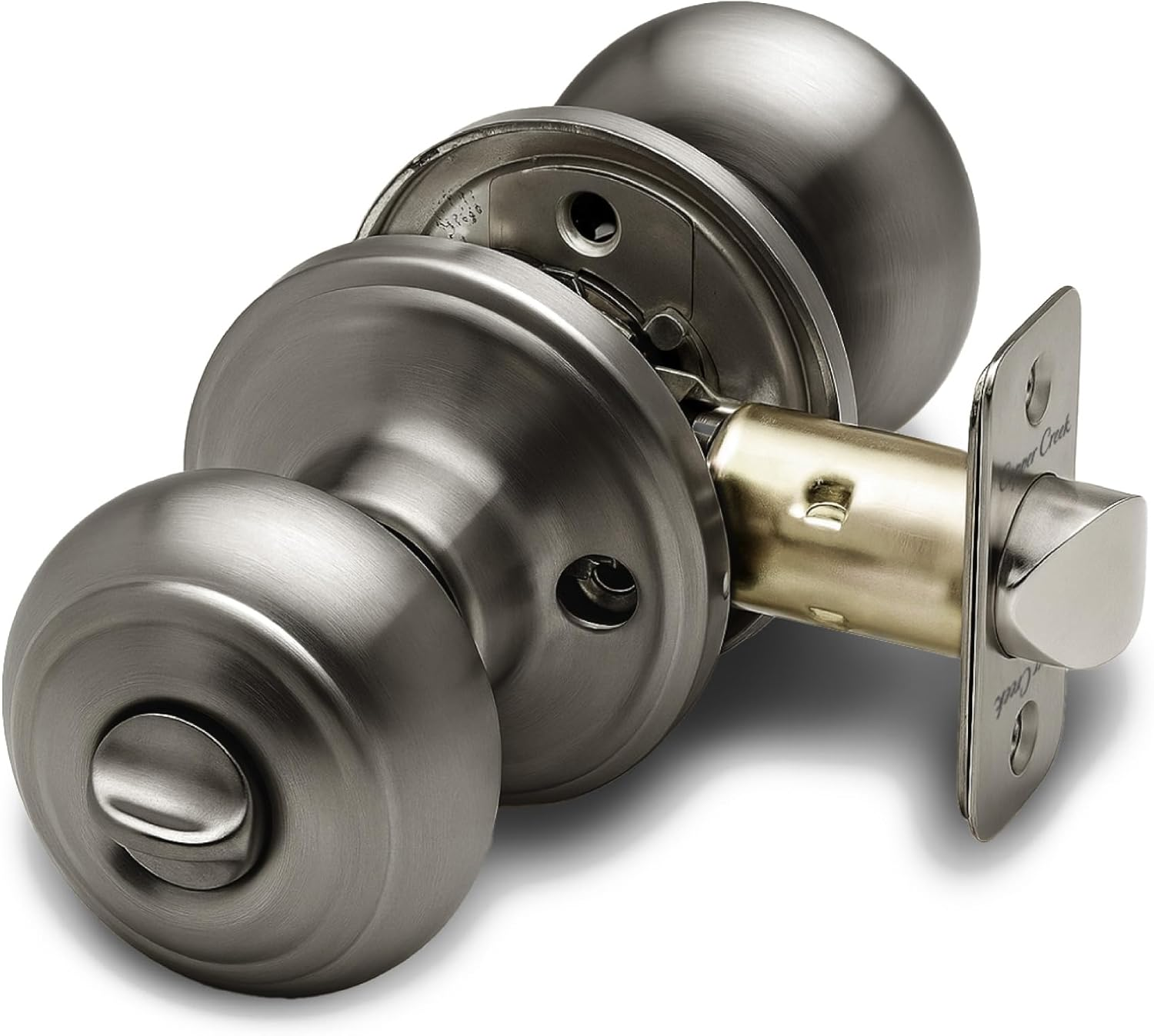 Copper Creek Antique Nickel Door Knobs - round Colonial Knob with Privacy Locking Function for Home Improvement, 1 Pack - Fits All Standard Doors - Locking Door Knob for Bedroom and Bathroom Use
