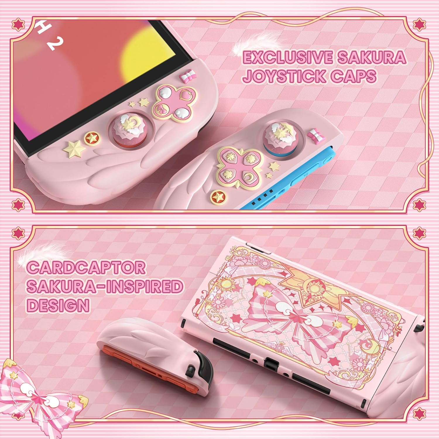 Playvital Magic Wings Silicone Grip Case for Nintendo Switch 2 &ndash; Dockable Anime Protective Cover with Extra Adjustable Stand & Thumb Grips - Pink - New Hope Gray image number 5