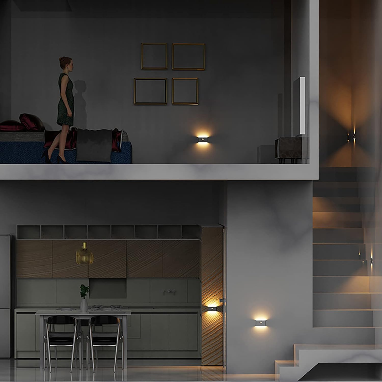 Shenzhi Tech Motion Sensor Night Light, Rechargeable Powered LED Closet Light, Wireless Magnetic Cabinet Lights for Indoor Bedroom Kitchen Hallway Stair Toilet Bathroom (Square) image number 3