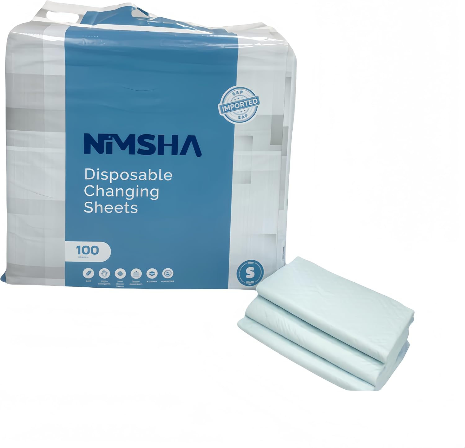 NIMSHA Disposable Changing Pads (Pack of 100) &ndash; Super Absorbent Baby Diaper Changing Pads, Leak-Proof & Breathable Bed Liners for Potty Training, Travel & Bed Protection, 43X33 Cm image number 4