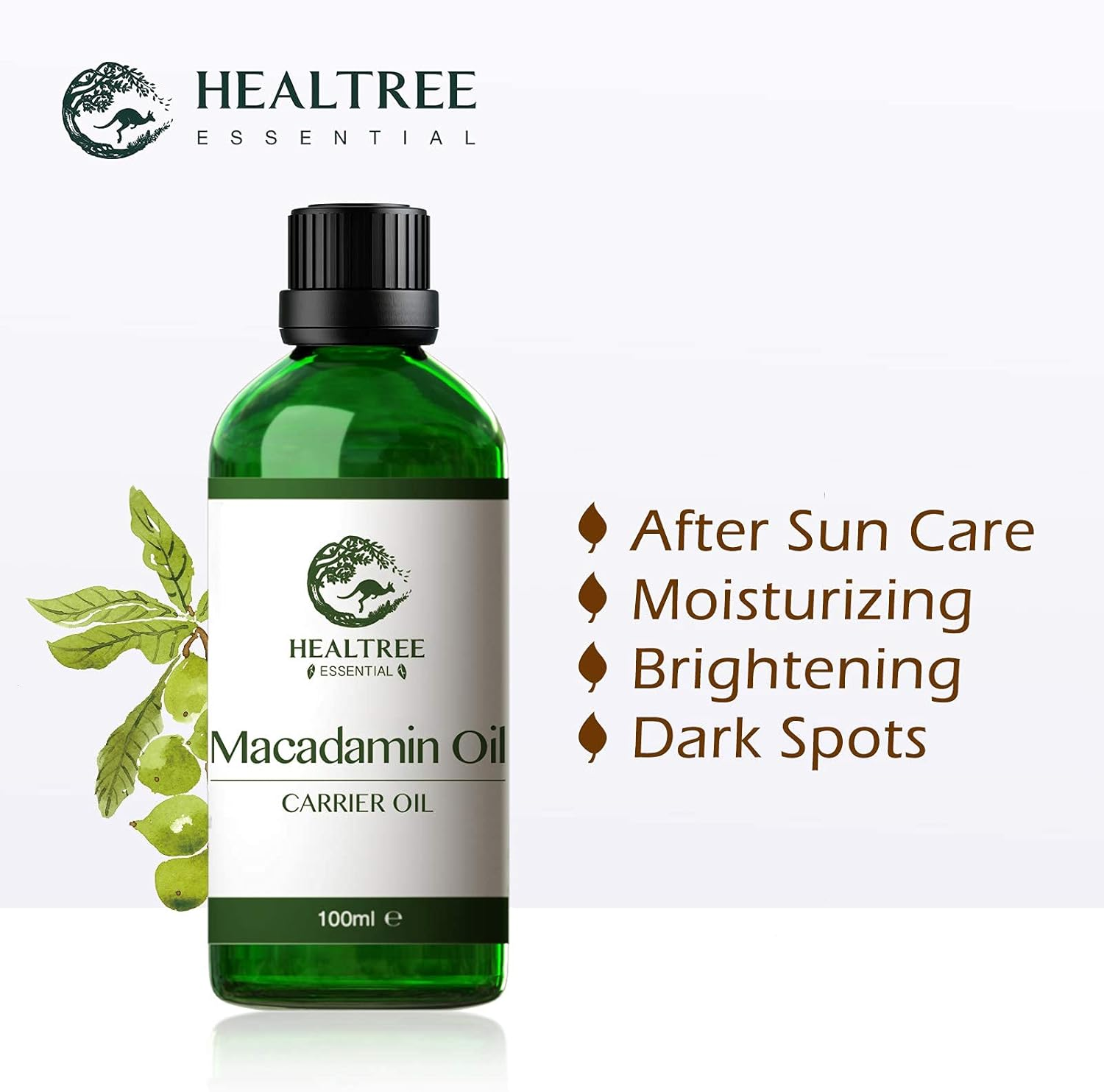 HEALTREE Macadamia Carrier Oil 100Ml (Australian Cold Pressed Virgin Grade) for Skin Moisturiser, after Sun Care, Body Massage Essential Oils