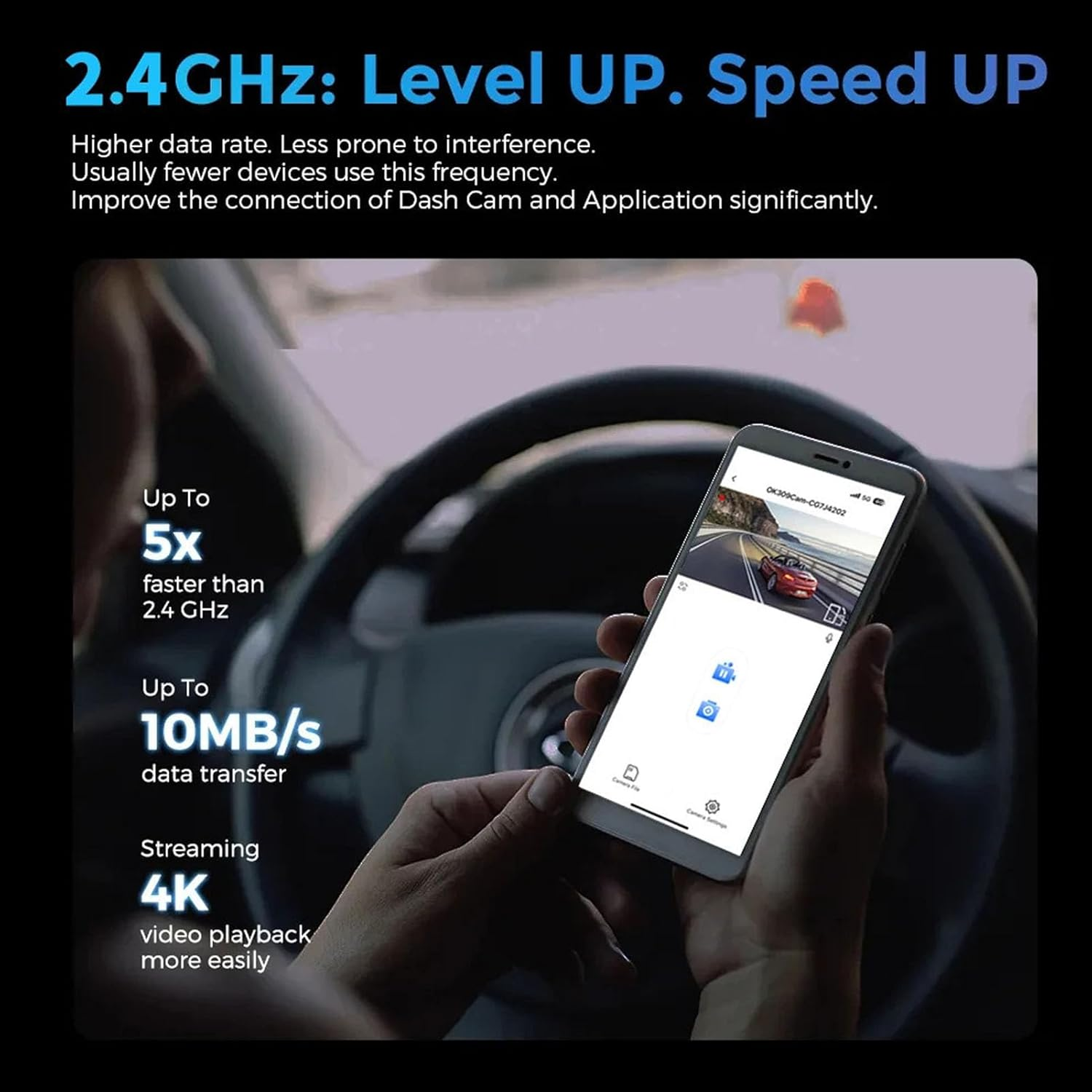 Dash Cam, 4K+1080P Dashcam Front and Rear Cameras, Dash Camera for Cars, G Sensor, 24H Parking, Built-In Wi-Fi, Night Vision image number 3