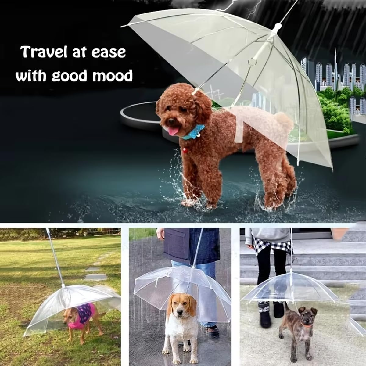 AIMALL Transparent Pet Umbrella for Dogs, Portable Anti-Rain Dog Walker, Stainless Steel Retractable Canopy, Ideal for Rainy Days, Durable and Lightweight Design image number 6