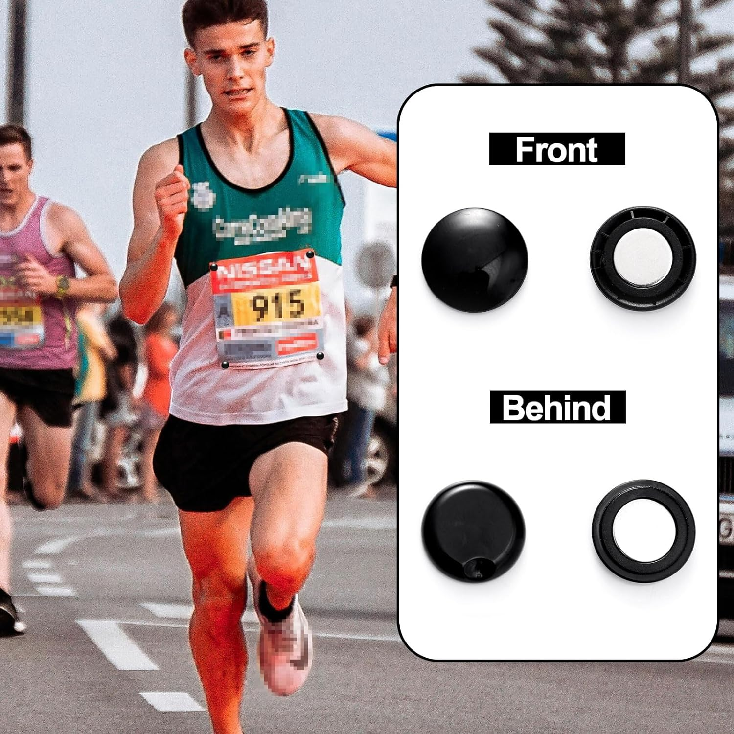 XIHIRCD 10 Pairs Magnetic Race Bib Clips, Marathon Race Number Holder Running Bib Buckles Fixing System Magnets Racing Bib Fixing Clips Running Gear for Field Triathlon Run Cycling (White, Black) image number 4