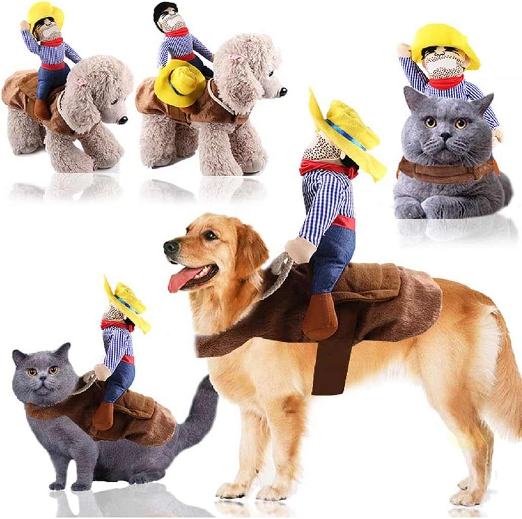 Halloween Cowboy Dog Cat Costume Clothes Novelty Funny Pets Party Cosplay Apparel Dog Riders Clothing (L(Chest:19.68"-27.55")) image number 6