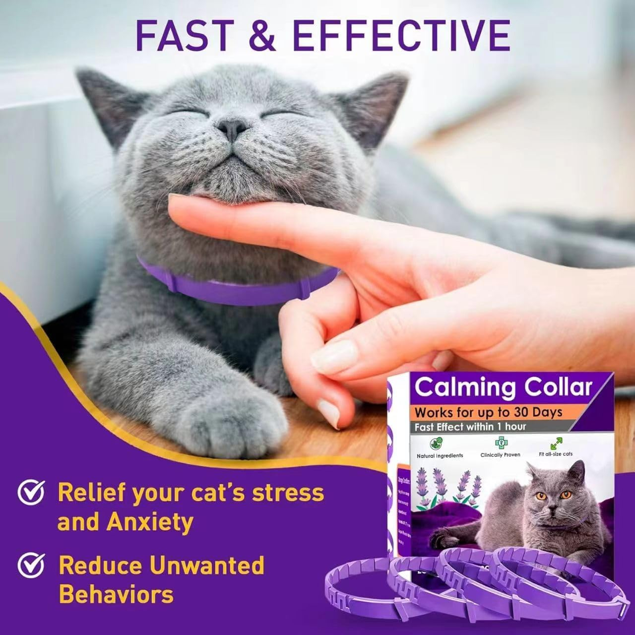 Cat Collar,4Pack Calming Collar for Cats &ndash; Pheromone Cat Calming Collar Cat Anxiety Relief and Stress &ndash; Adjustable Water Resistant Breakaway Calming Collars Natural Ingredients Pheromones Rapid Effect image number 5