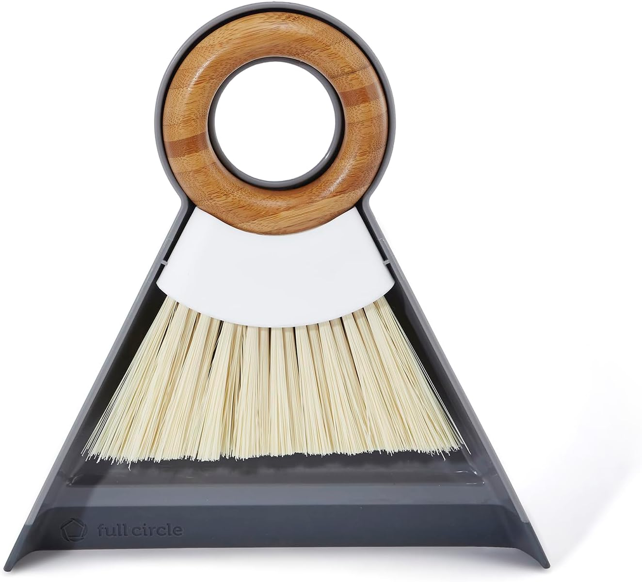Full Circle Tiny Team Mini Dustpan and Brush Set - Compact Portable Handheld Broom for Quick Cleanups | Ideal for Kids' Mealtime Messes | Small Crumb Sweeper | Non-Toxic Coating | White/Grey