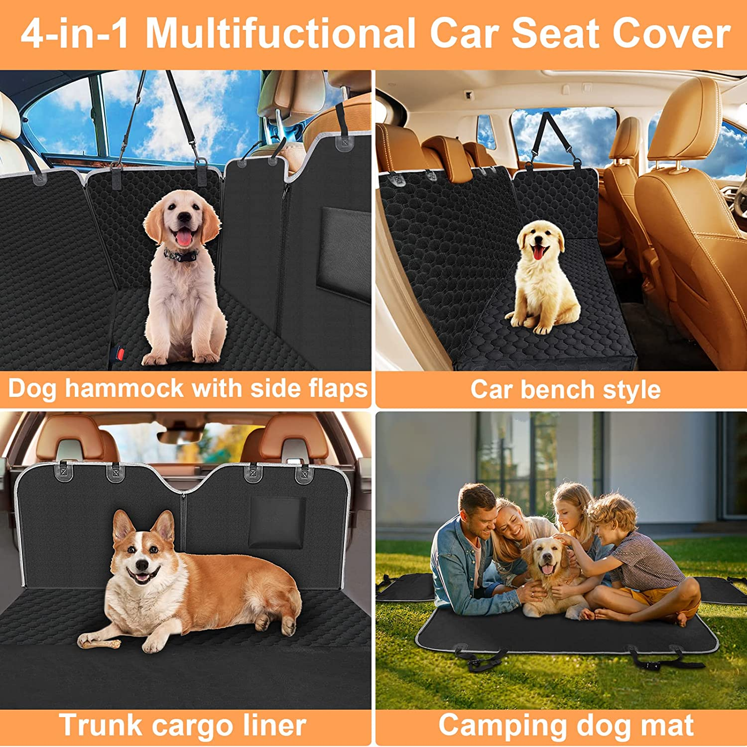 Mancro Dog Car Seat Cover for Back Seat, Waterproof Car Seat Protector for Dogs with Side Flaps, Scratchproof Dog Backseat Cover, Durable Nonslip Dog Hammock for Sedans, Trucks, Suvs, Standard image number 6