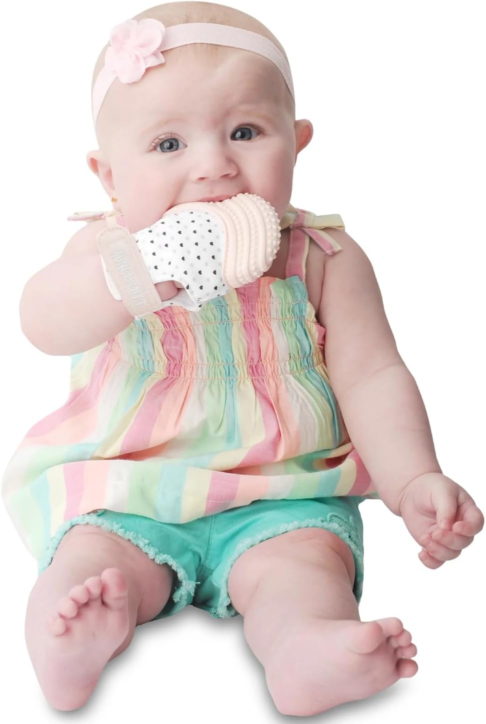 Munch Mitt Bundle for Baby Girl, X1 Pastel Pink (MM07PH) and X1 Mint Green (MM06GT) Teething Mittens image number 3