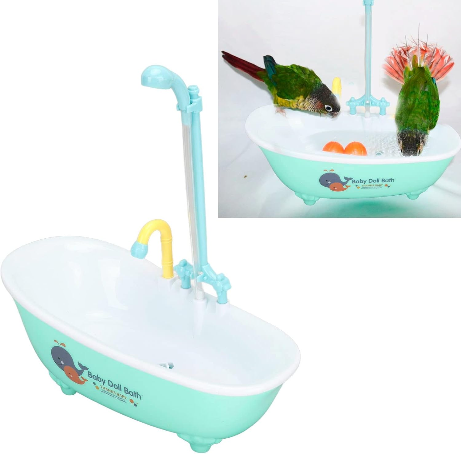 Bird Bath Tub Bowl Basin, Multifunctional Cute Electric Automatic Parrot Bathtub Bird Bathtub with Faucet and Shower Head, Bird Bath Sink Birdbath Toy Pet Parrot Cage Budgie image number 1