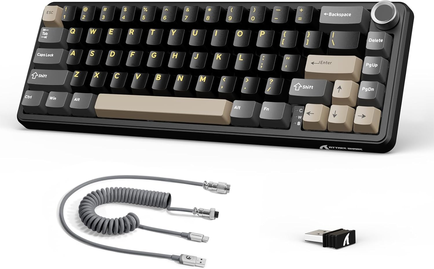 Lexonelec X Attack Shark X66 60% Wireless Mechanical Keyboard with Knob, Hot-Swap Linear Switch, 2.4G/USB-C/BT5.0, QWERTY PBT Keycaps, Mini 66 Keys RGB Gaming Keyboard for Win/Mac - Gray